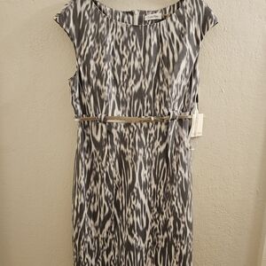 Calvin Klein Gray And White Print Knee Length Dress Size 12 NWT
